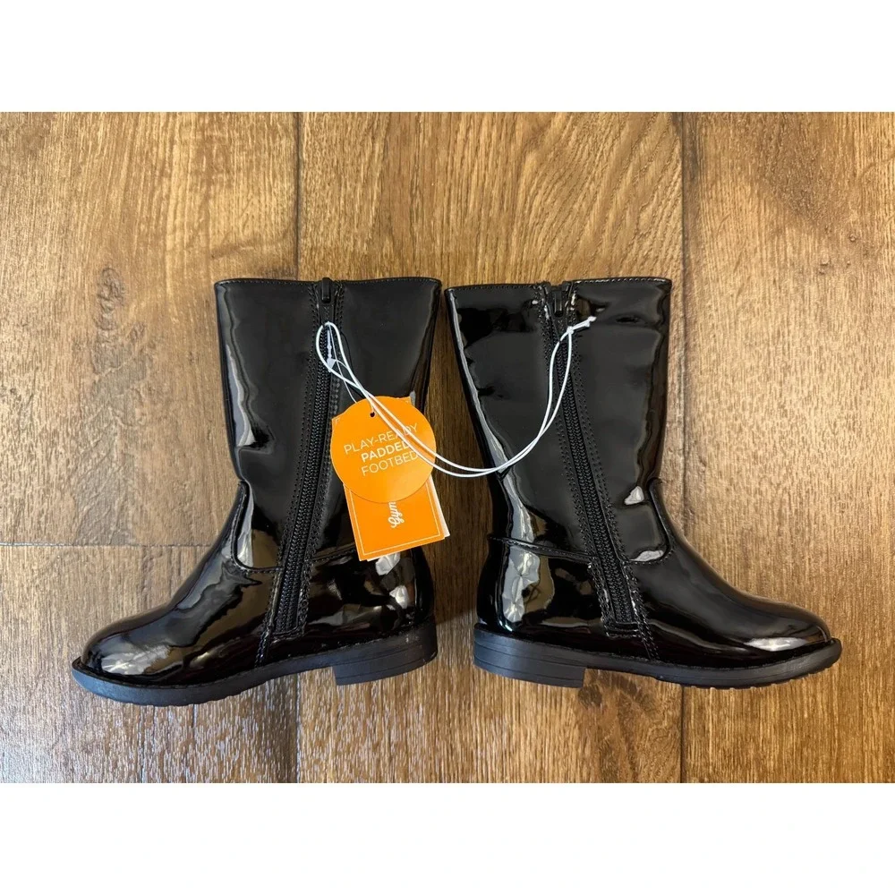 Gymboree Classics Boots Girls Size 7‎ Black Faux Patent Leather Shoes Tall New
